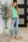 Petals & Poise Floral Flutter Sleeve Top in Green